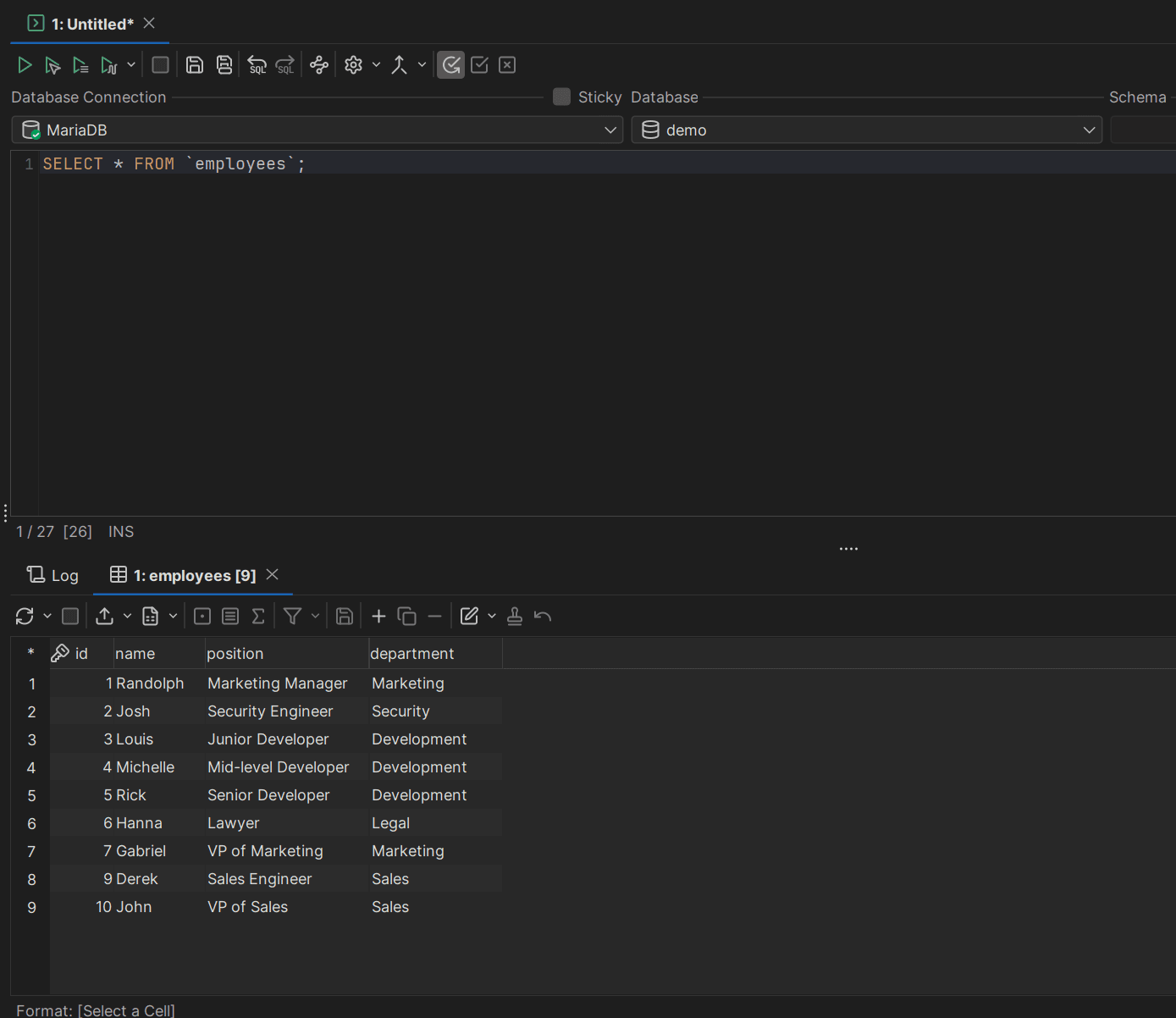 DbVisualizer executing an SQL Query