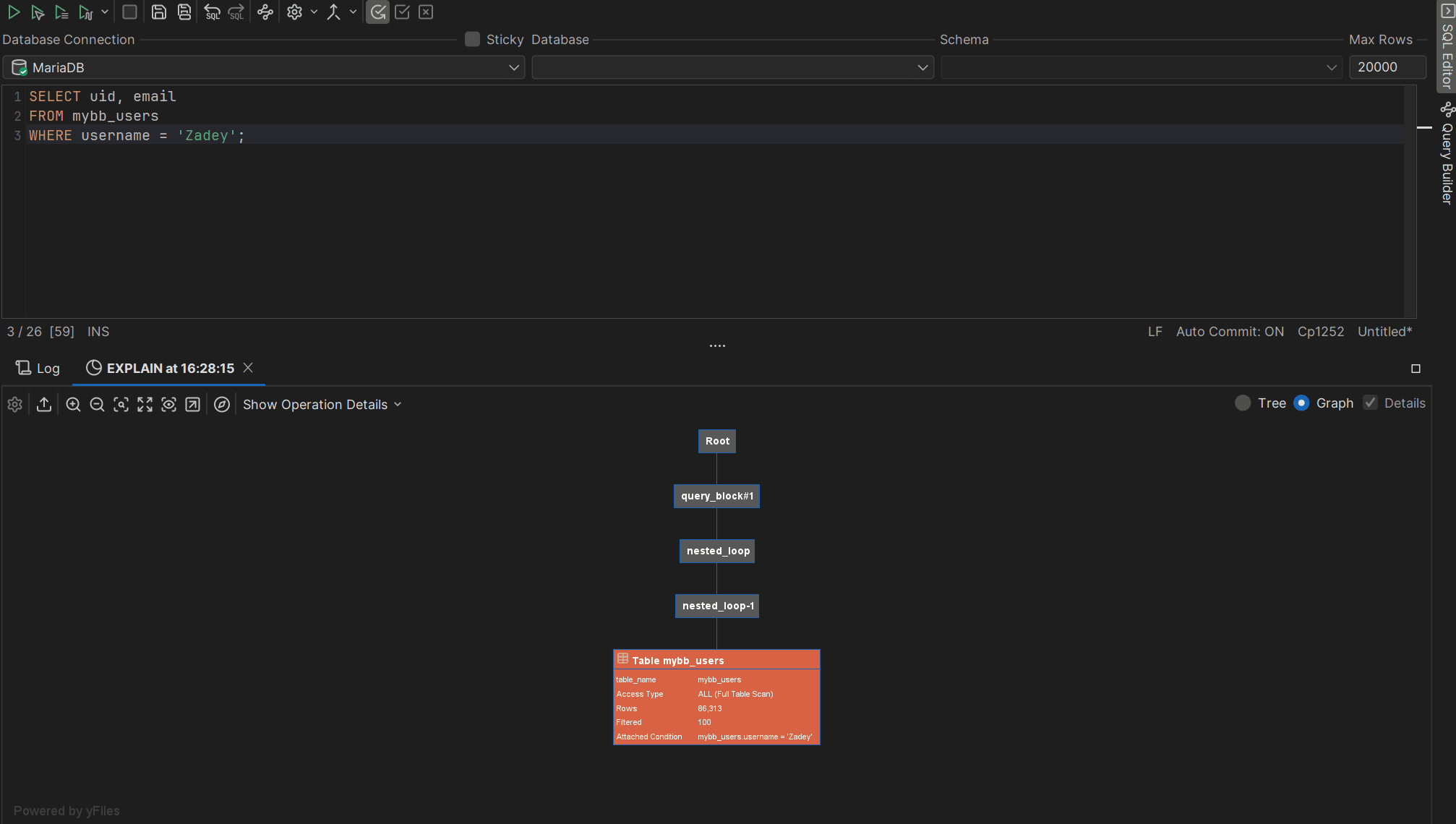 EXPLAIN Query Plan in DbVisualizer
