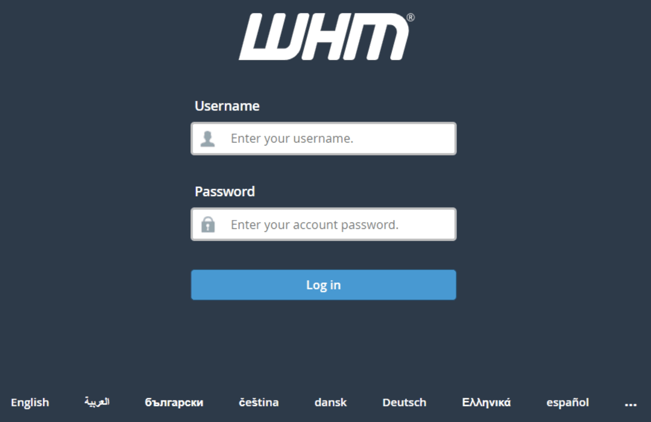 The WHM Login Screen