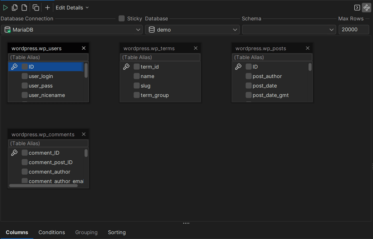 DbVisualizers drag-and-drop capability