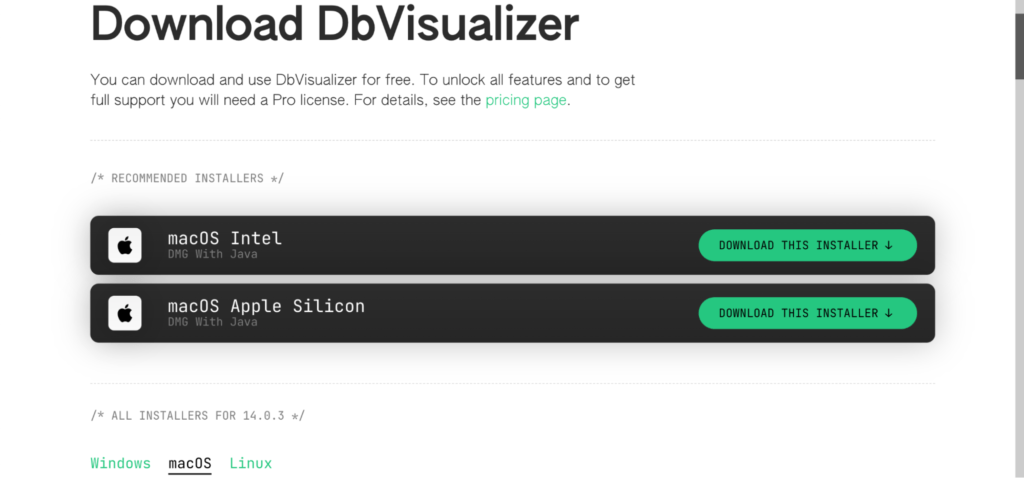 Download page of DbVisualizer.