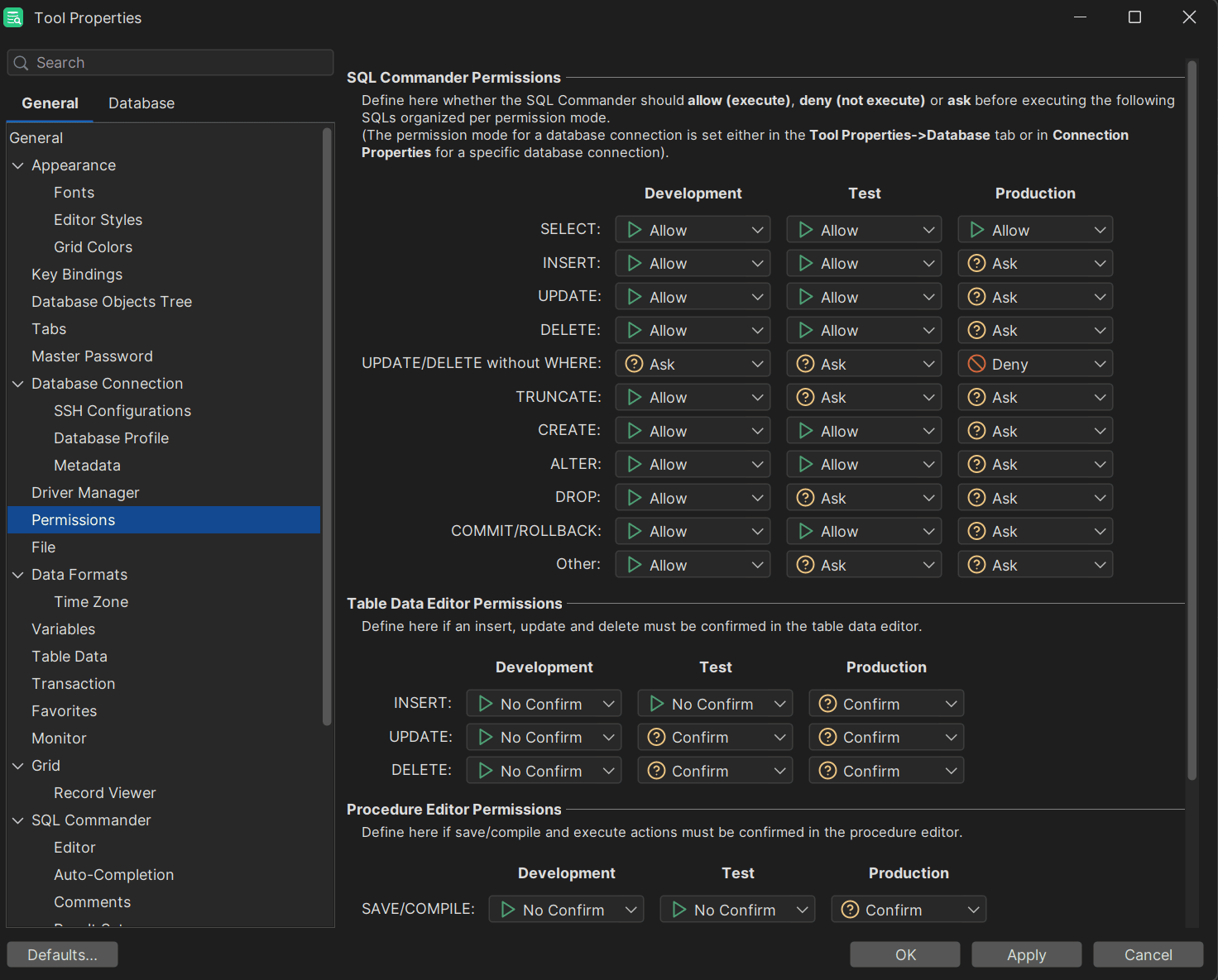 Permissions in DbVisualizer