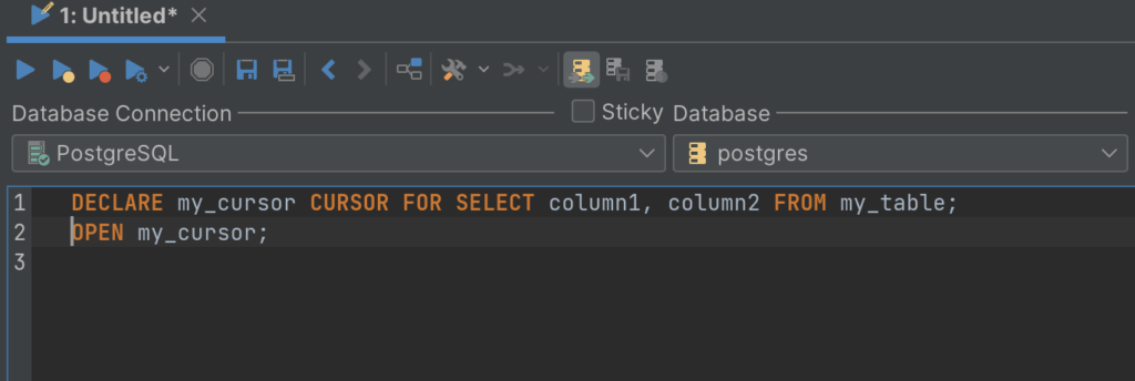 Image 2 - Opening Cursor in the SQL Commander of DbVisualizer