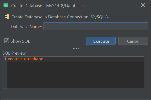 The database creation modal in Dbvisualizer