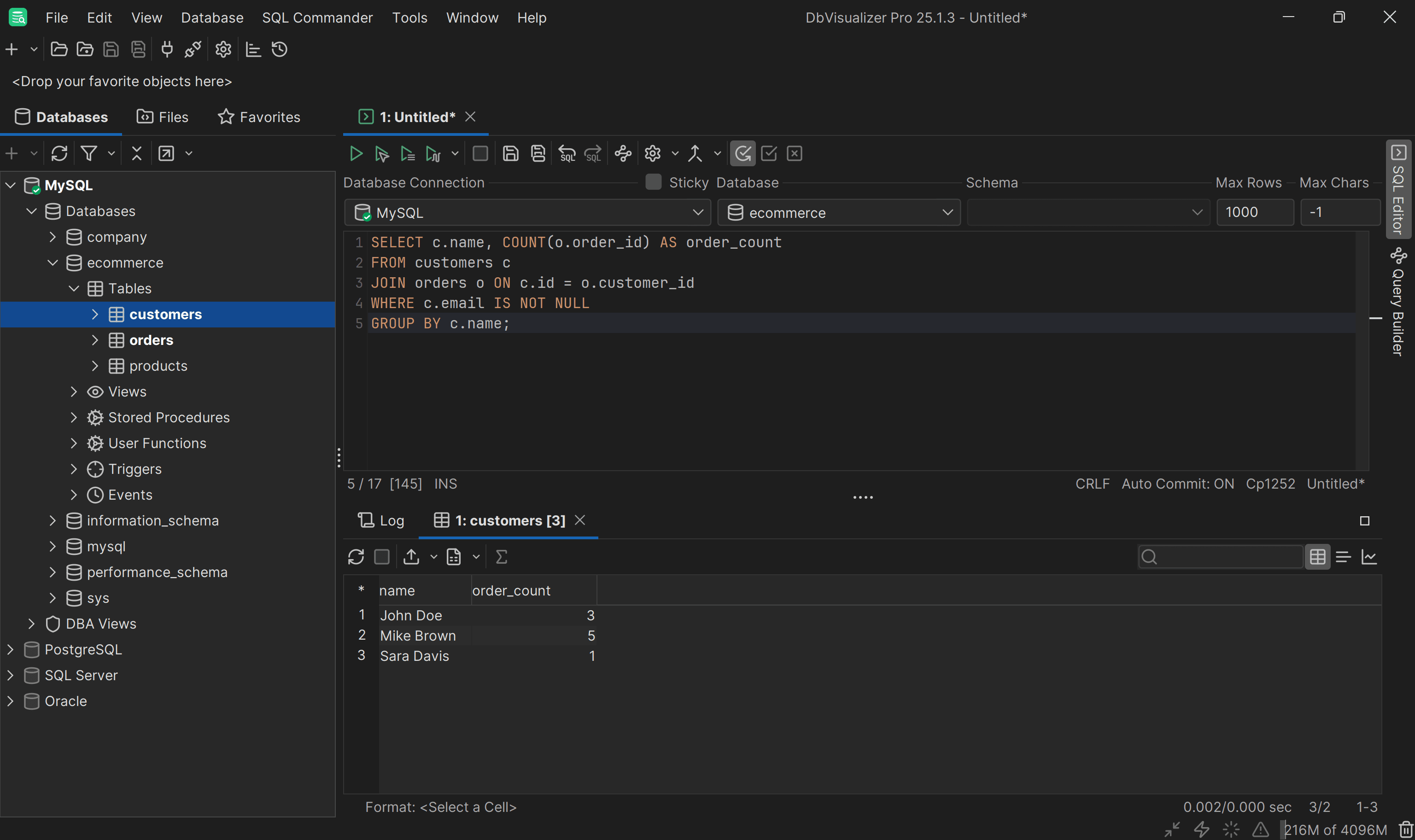 Executing the GROUP BY query in DbVisualizer