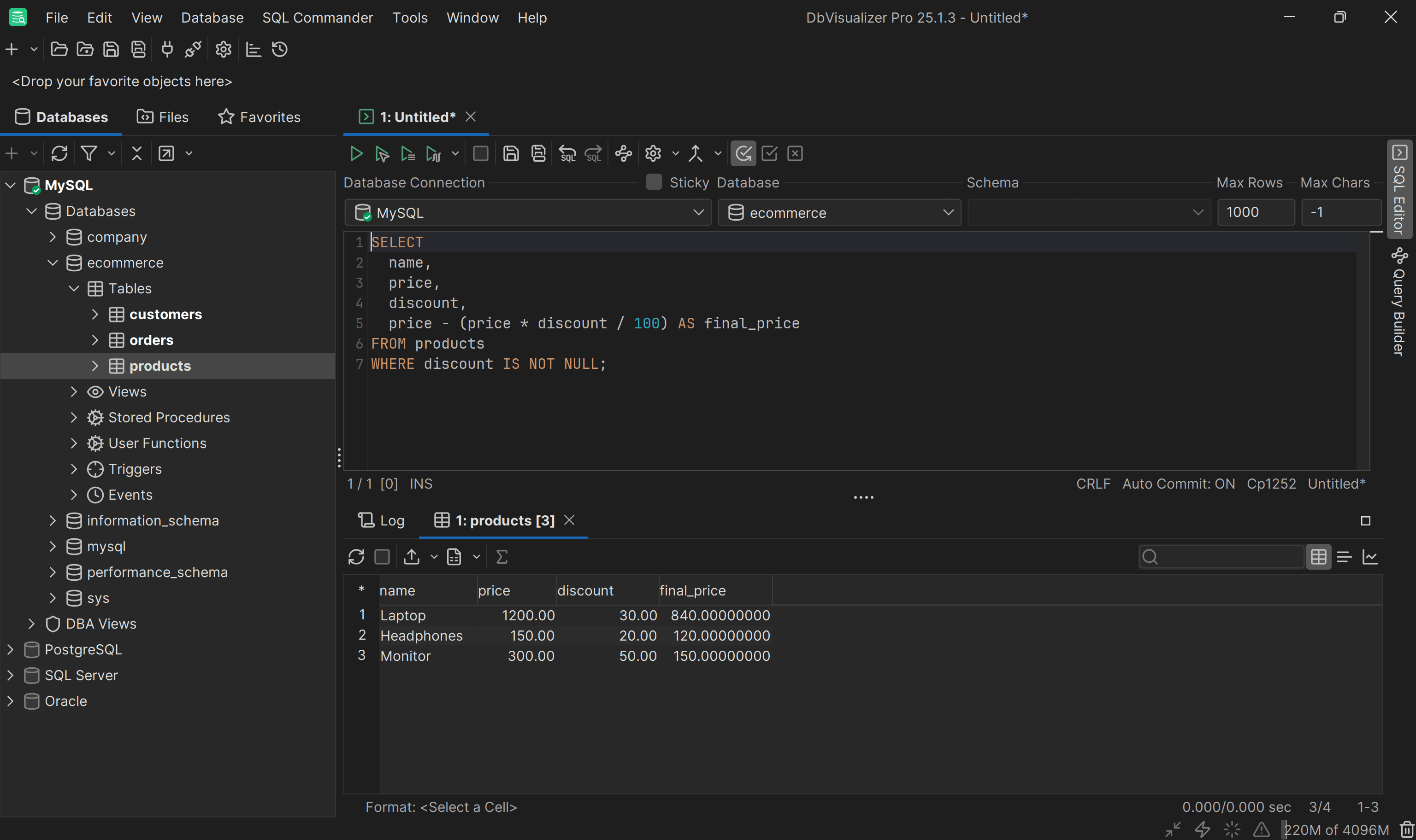 Ignoring the products with discount set to NULL