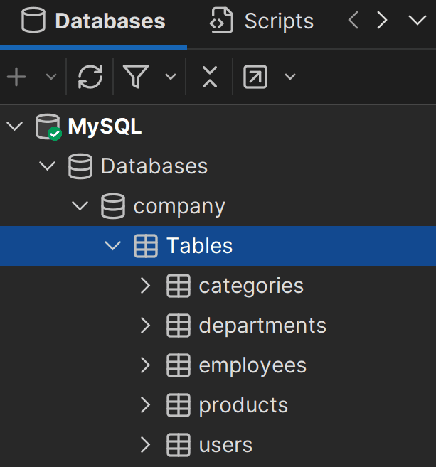 Visually checking for table existance in DbVisualizer