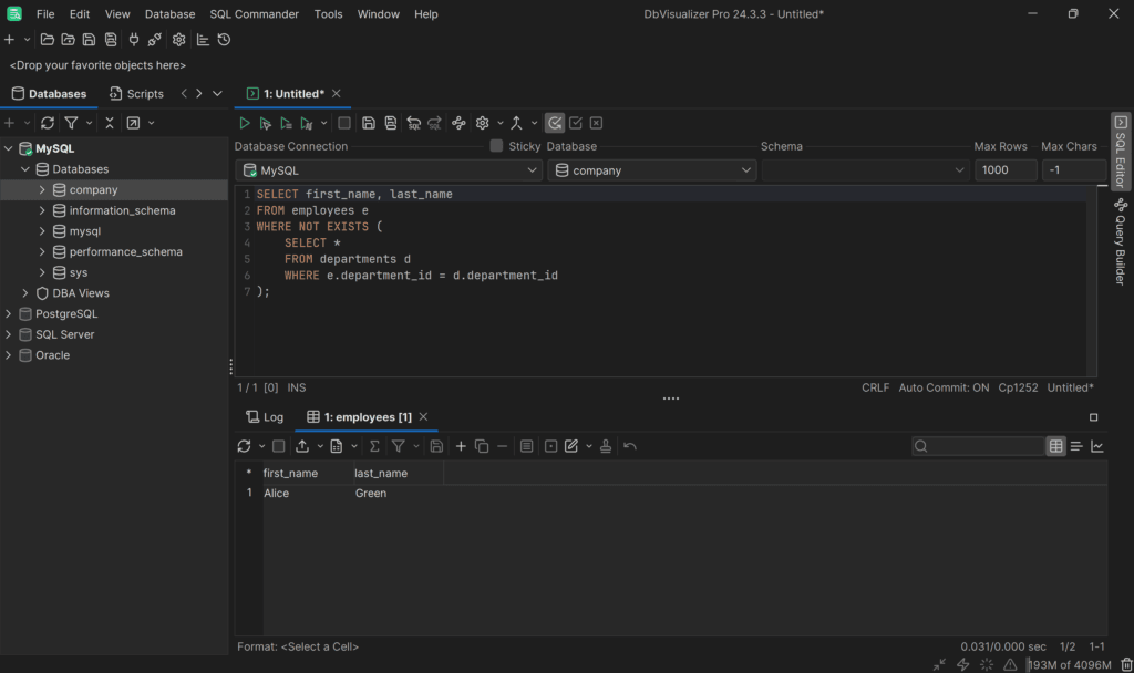 Executing the query in DbVisualizer