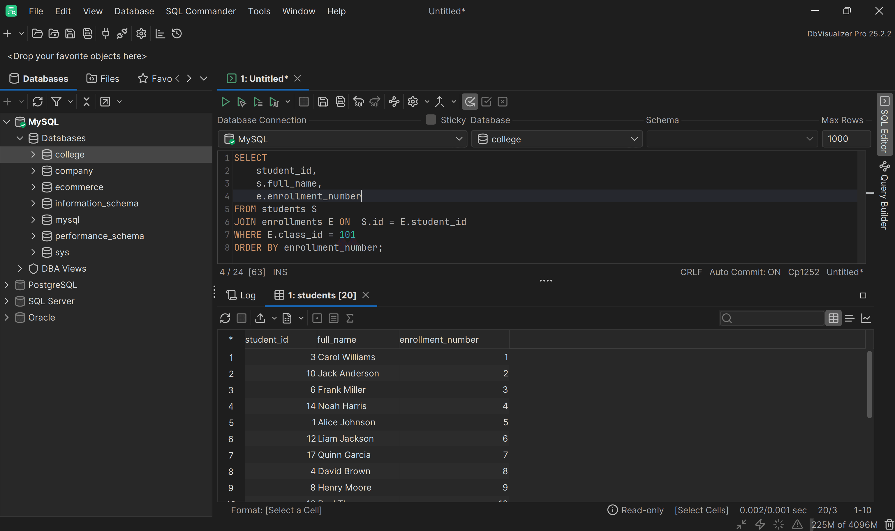 Executing the initial query in DbVisualizer