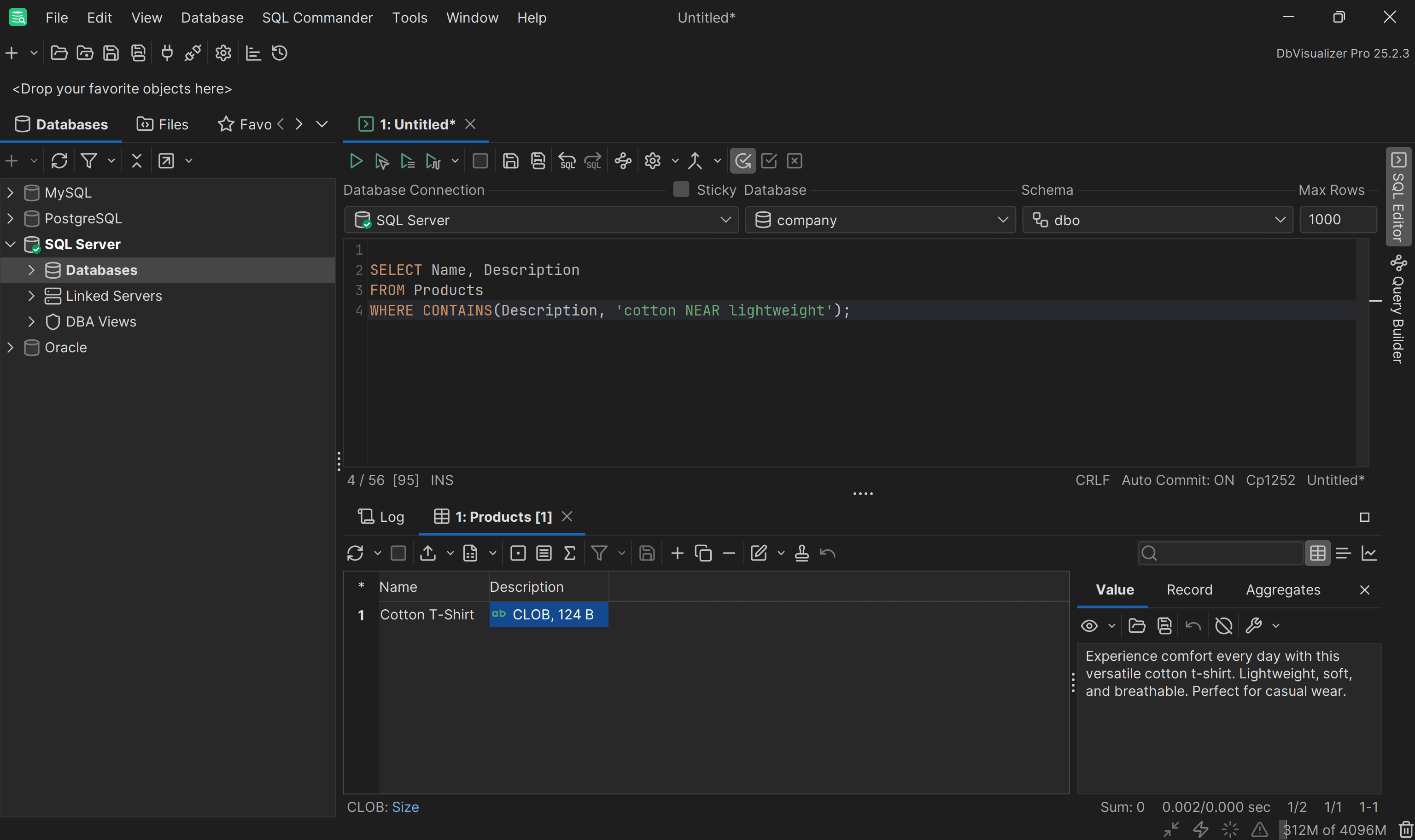 Executing the proximity search query in DbVisualizer