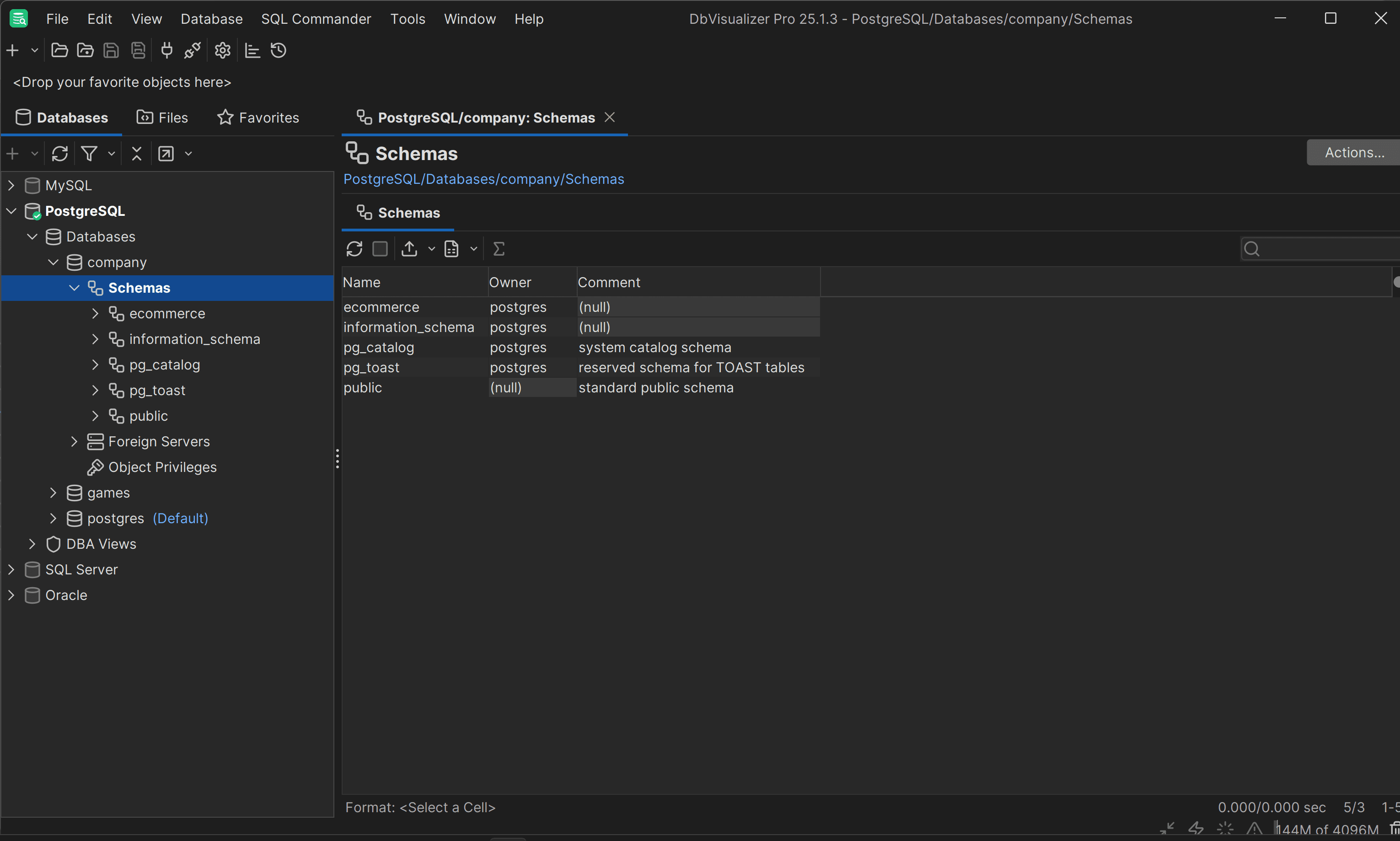 Listing PostgreSQL schemas in DbVisualizer