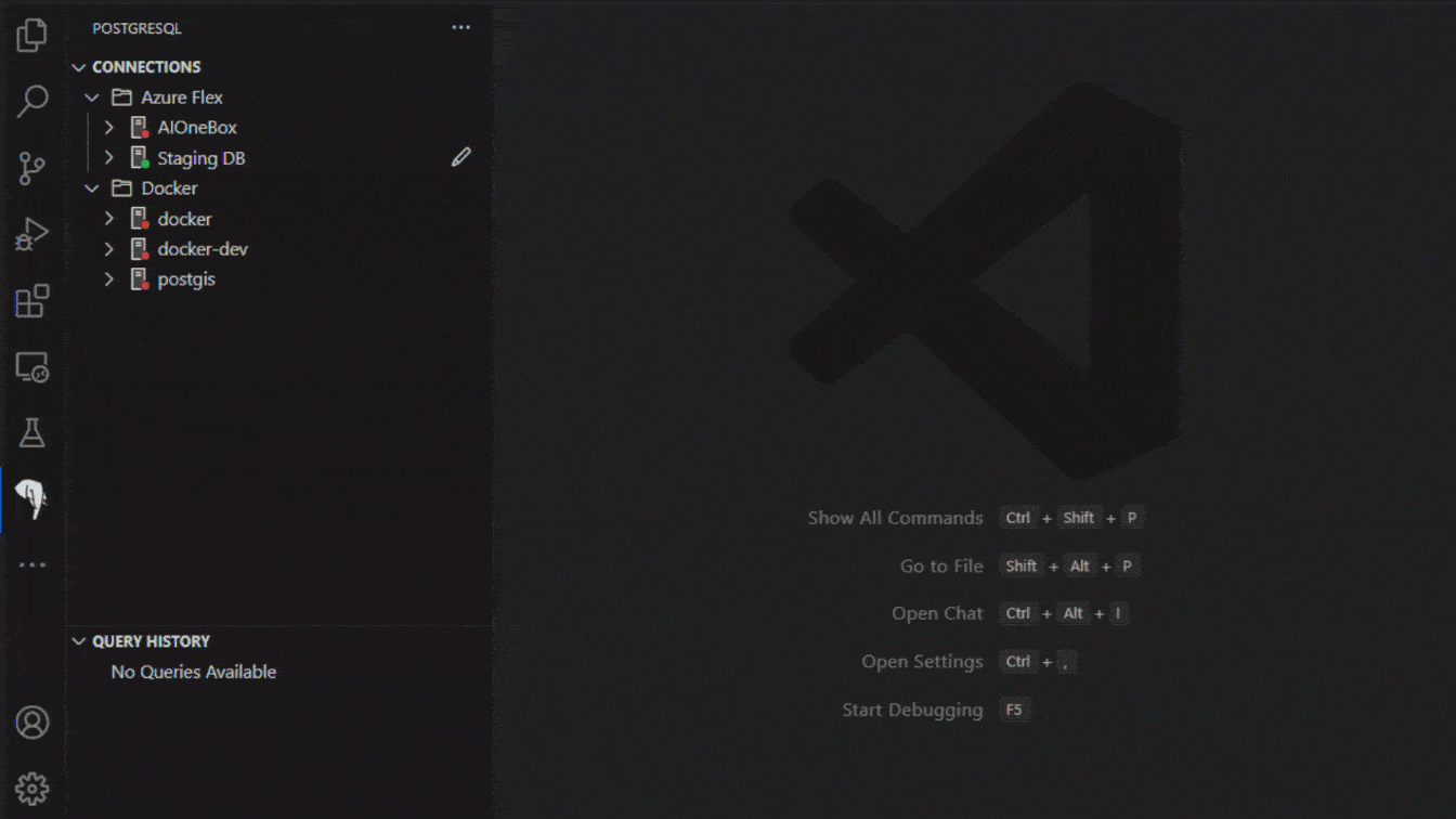 The PostgreSQL extension in action in Visual Studio Code