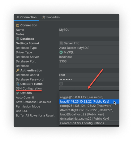 The connection setup now only shows two settings for SSH, one to select whether to use SSH or not, and another to pick the SSH configuration