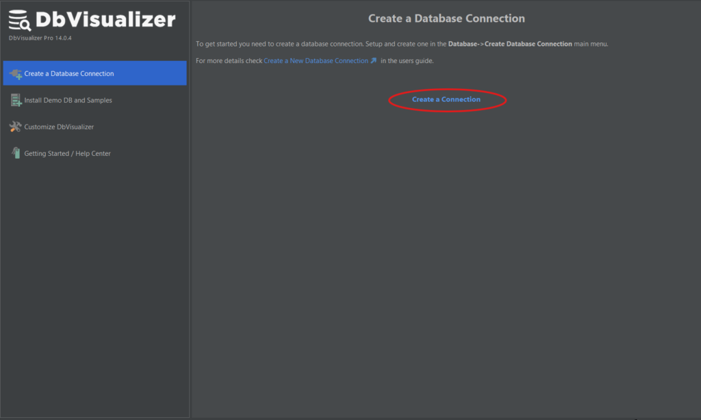 Creating a connection in DbVisualizer.