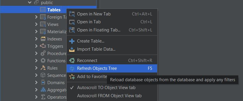 Refreshing the Objects Tree to See the Table Created.