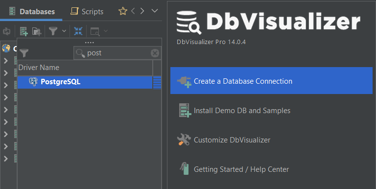 Searching for the Postgres Driver in DbVisualizer.