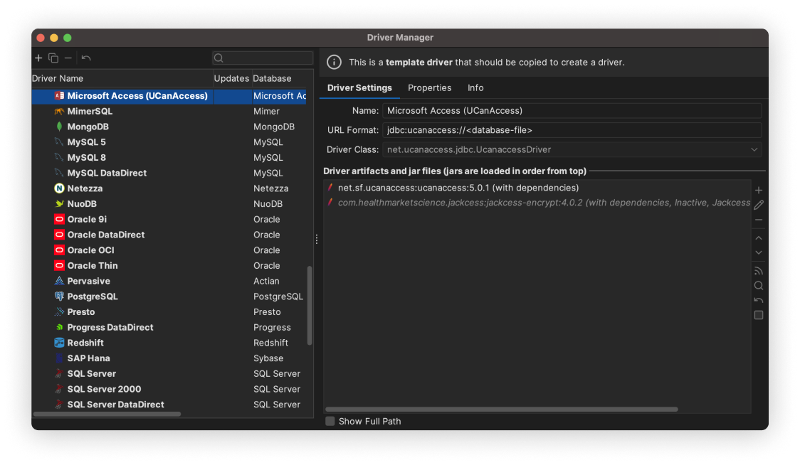 MS Access driver manager
