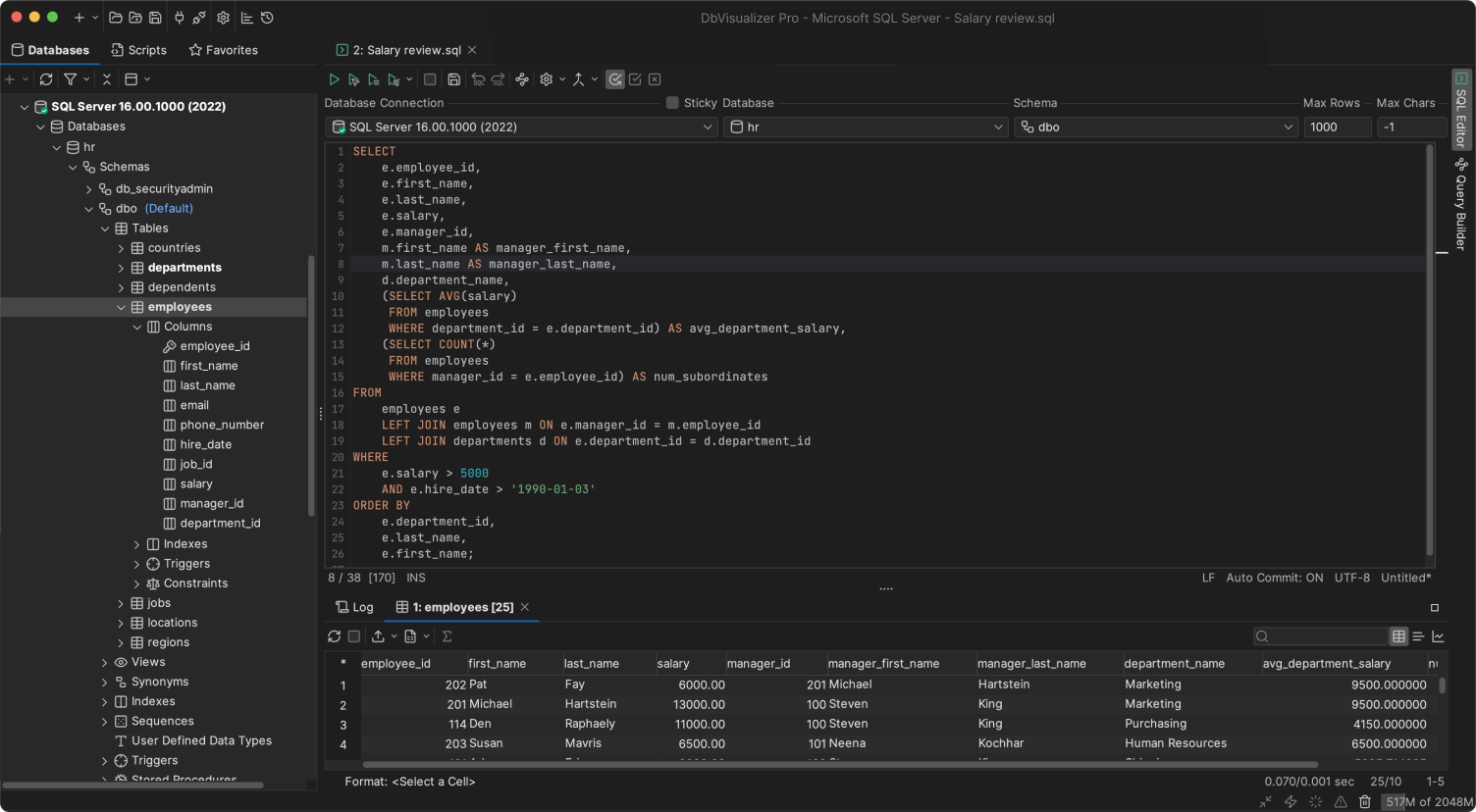 SQL server editor