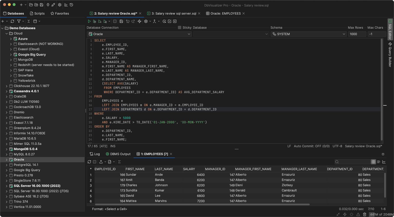 DbVisualizer operating on an Oracle database instance