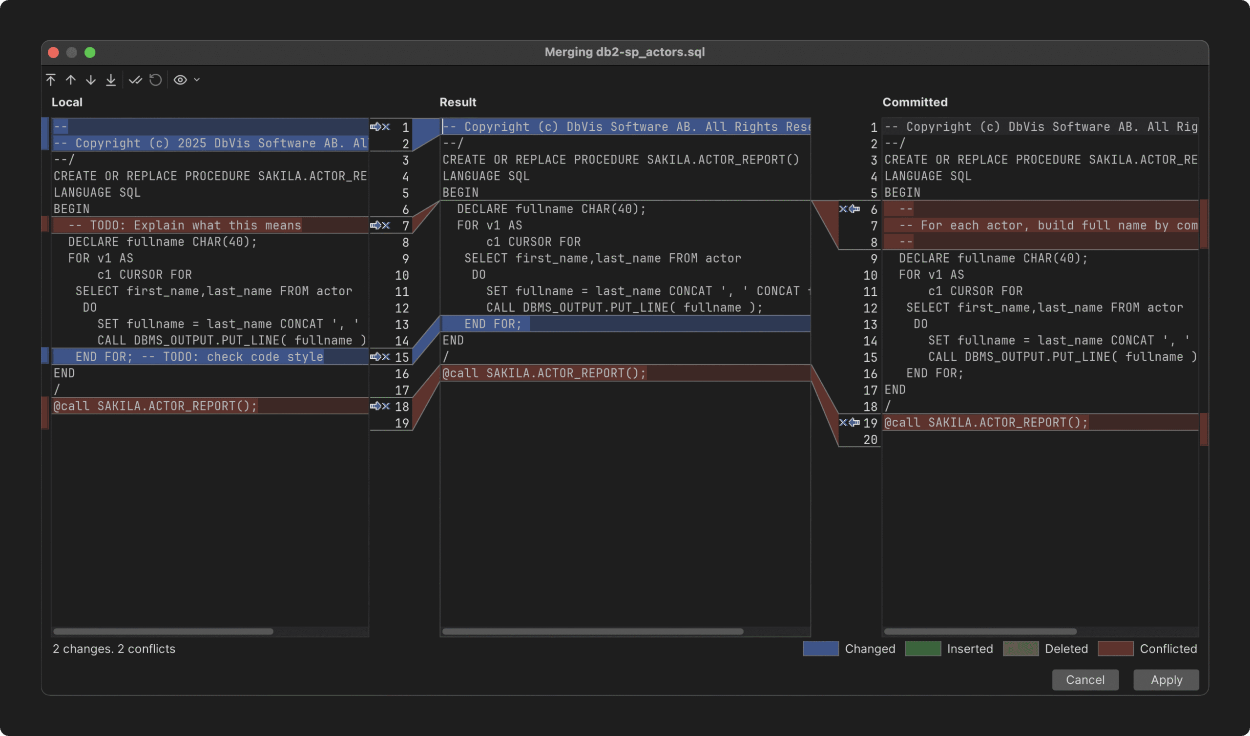 Three way merge in git.