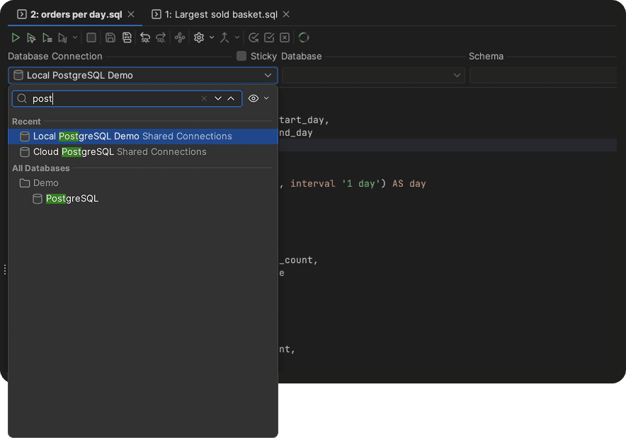 Search connections inside DbVisualizer Editor
